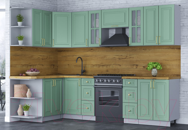 Изображение товара Кухонный гарнитур Интерлиния Мила Шато 1.5x2.8 левая (мята/мята/дуб бунратти)