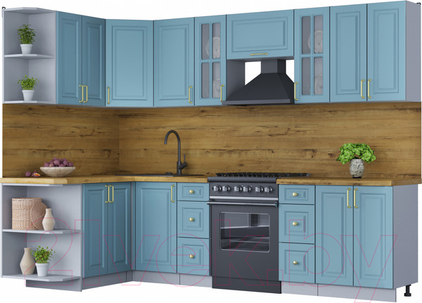 Изображение товара Кухонный гарнитур Интерлиния Мила Шато 1.5x2.8 левая (океан/океан/дуб бунратти)