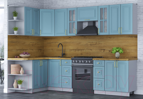 Изображение товара Кухонный гарнитур Интерлиния Мила Шато 1.5x2.8 левая (океан/океан/дуб бунратти)