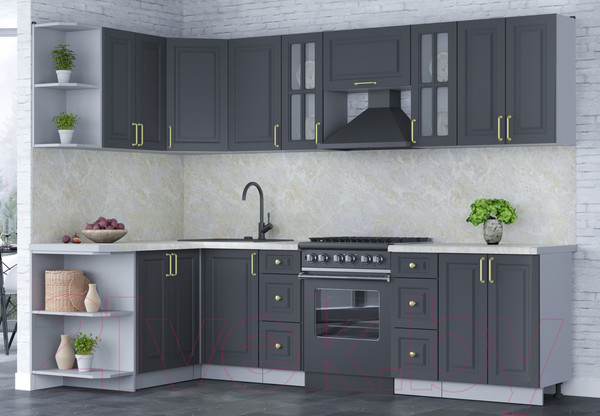 Изображение товара Кухонный гарнитур Интерлиния Мила Шато 1.5x2.8 левая (пепел/пепел/опал светлый)