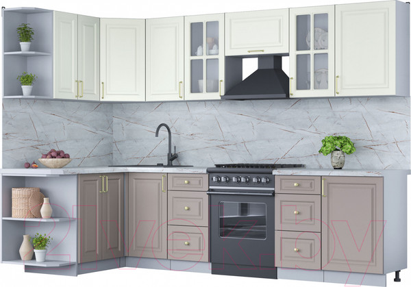 Изображение товара Кухонный гарнитур Интерлиния Мила Шато 1.5x2.9 левая (белый/луна/серый каспий)