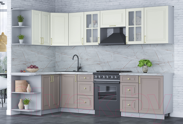 Изображение товара Кухонный гарнитур Интерлиния Мила Шато 1.5x2.9 левая (белый/луна/серый каспий)