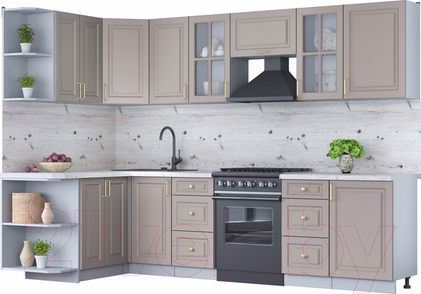 Изображение товара Кухонный гарнитур Интерлиния Мила Шато 1.5x2.9 левая (луна/луна/бискайская сосна)