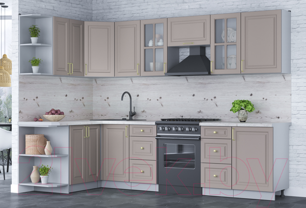 Изображение товара Кухонный гарнитур Интерлиния Мила Шато 1.5x2.9 левая (луна/луна/бискайская сосна)