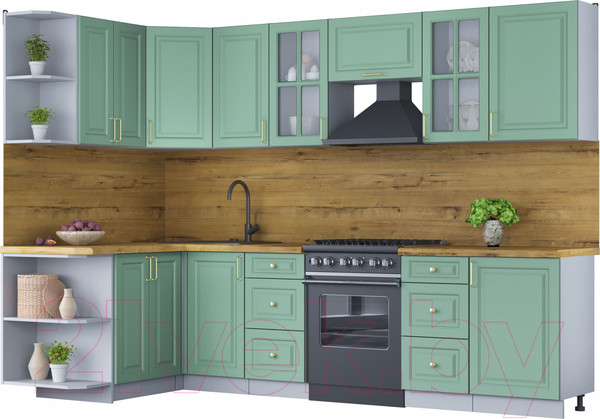 Изображение товара Кухонный гарнитур Интерлиния Мила Шато 1.5x2.9 левая (мята/мята/дуб бунратти)