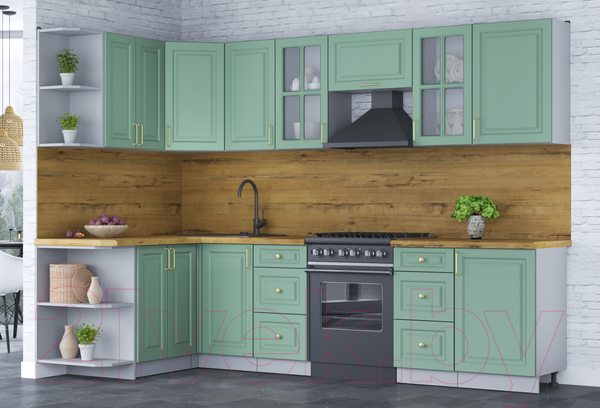 Изображение товара Кухонный гарнитур Интерлиния Мила Шато 1.5x2.9 левая (мята/мята/дуб бунратти)