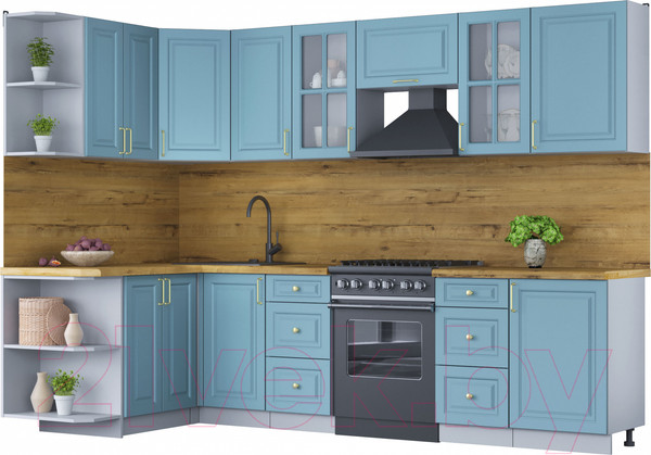 Изображение товара Кухонный гарнитур Интерлиния Мила Шато 1.5x2.9 левая (океан/океан/дуб бунратти)