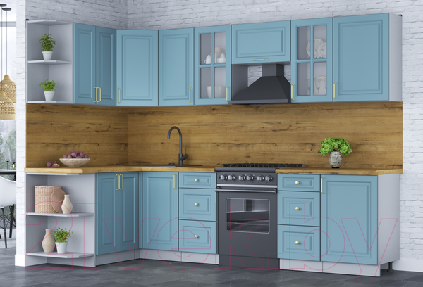 Изображение товара Кухонный гарнитур Интерлиния Мила Шато 1.5x2.9 левая (океан/океан/дуб бунратти)