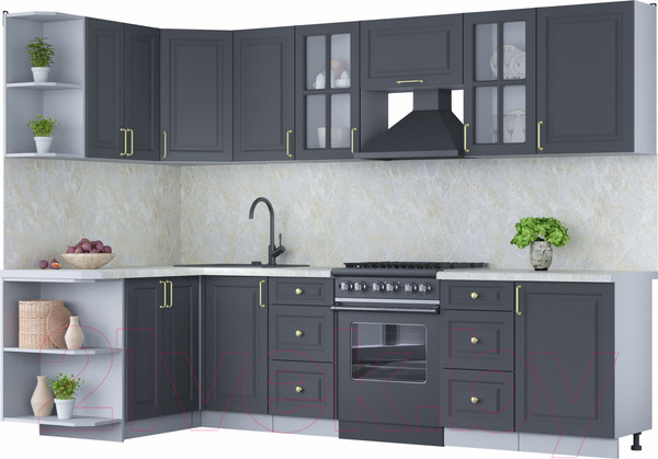 Изображение товара Кухонный гарнитур Интерлиния Мила Шато 1.5x2.9 левая (пепел/пепел/опал светлый)