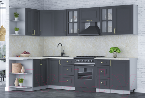 Изображение товара Кухонный гарнитур Интерлиния Мила Шато 1.5x2.9 левая (пепел/пепел/опал светлый)