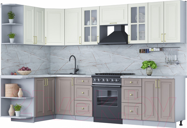 Изображение товара Кухонный гарнитур Интерлиния Мила Шато 1.5x3.0 левая (белый/луна/серый каспий)