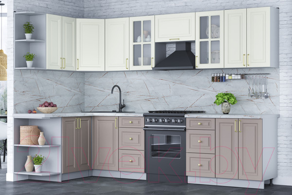 Изображение товара Кухонный гарнитур Интерлиния Мила Шато 1.5x3.0 левая (белый/луна/серый каспий)