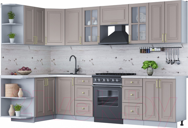 Изображение товара Кухонный гарнитур Интерлиния Мила Шато 1.5x3.0 левая (луна/луна/бискайская сосна)