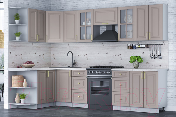 Изображение товара Кухонный гарнитур Интерлиния Мила Шато 1.5x3.0 левая (луна/луна/бискайская сосна)