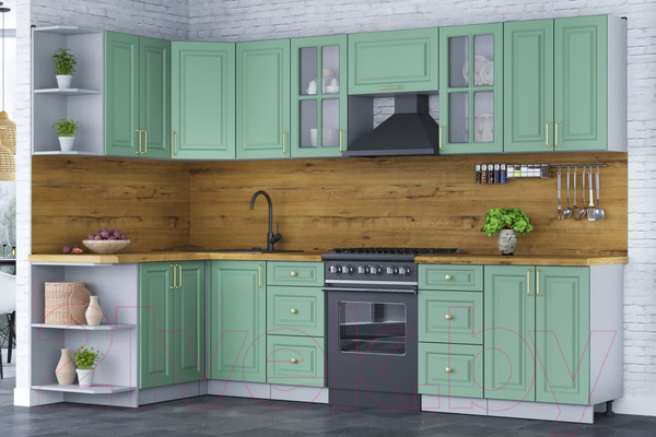 Изображение товара Кухонный гарнитур Интерлиния Мила Шато 1.5x3.0 левая (мята/мята/дуб бунратти)