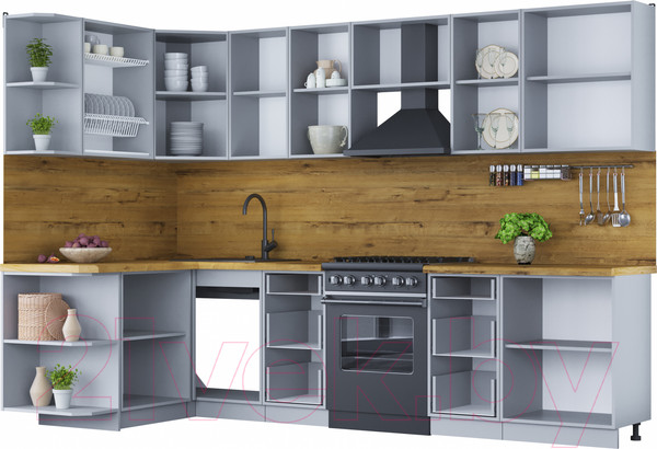 Изображение товара Кухонный гарнитур Интерлиния Мила Шато 1.5x3.0 левая (белый/мята/бискайская сосна)