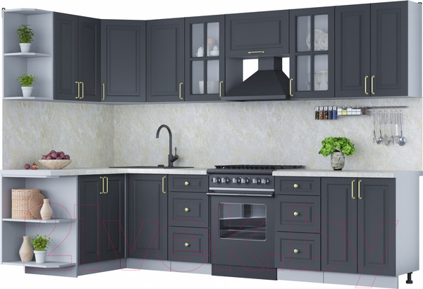 Изображение товара Кухонный гарнитур Интерлиния Мила Шато 1.5x3.0 левая (пепел/пепел/опал светлый)