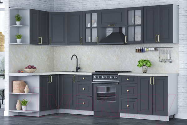 Изображение товара Кухонный гарнитур Интерлиния Мила Шато 1.5x3.0 левая (пепел/пепел/опал светлый)