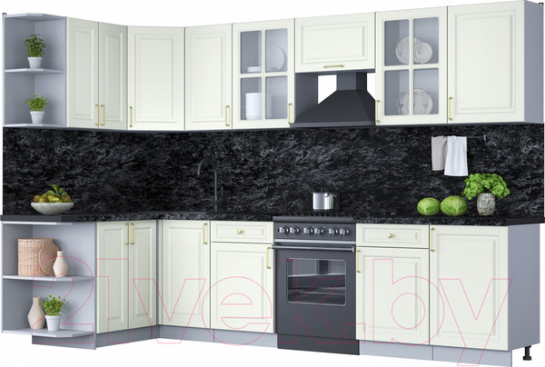 Изображение товара Кухонный гарнитур Интерлиния Мила Шато 1.5x3.1 левая (белый/белый/кастилло темный)