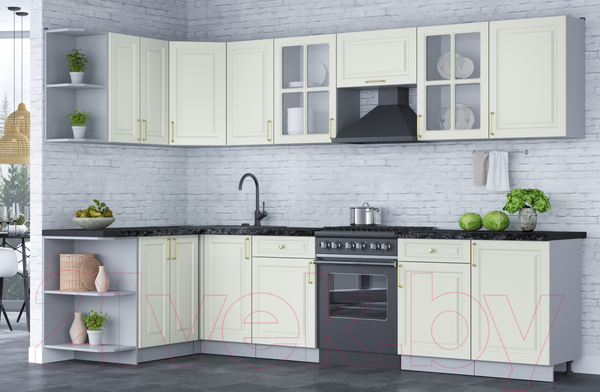 Изображение товара Кухонный гарнитур Интерлиния Мила Шато 1.5x3.1 левая (белый/белый/кастилло темный)