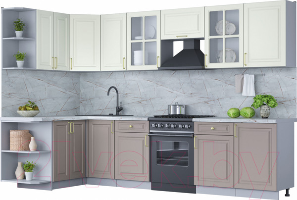 Изображение товара Кухонный гарнитур Интерлиния Мила Шато 1.5x3.1 левая (белый/луна/серый каспий)