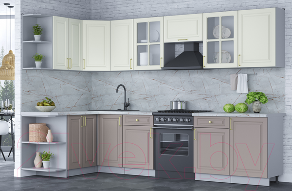 Изображение товара Кухонный гарнитур Интерлиния Мила Шато 1.5x3.1 левая (белый/луна/серый каспий)