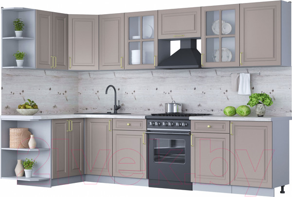 Изображение товара Кухонный гарнитур Интерлиния Мила Шато 1.5x3.1 левая (луна/луна/бискайская сосна)