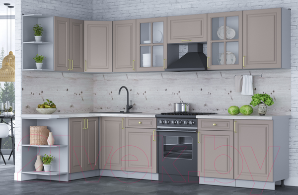 Изображение товара Кухонный гарнитур Интерлиния Мила Шато 1.5x3.1 левая (луна/луна/бискайская сосна)