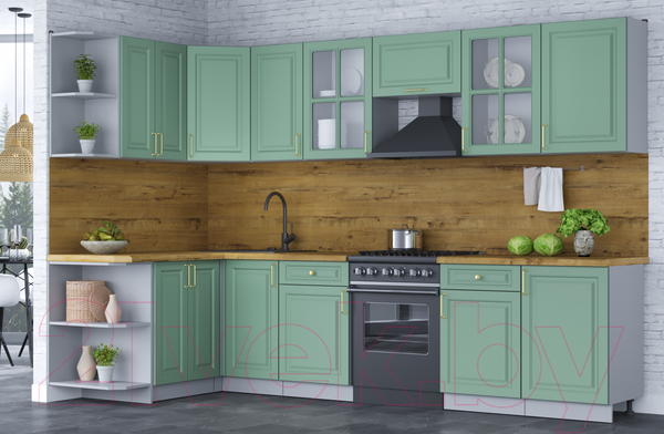 Изображение товара Кухонный гарнитур Интерлиния Мила Шато 1.5x3.1 левая (мята/мята/дуб бунратти)