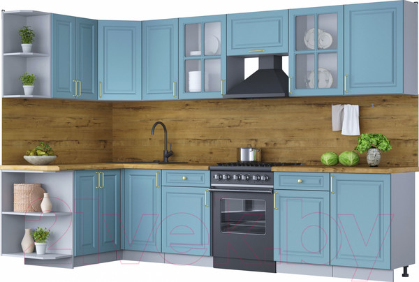 Изображение товара Кухонный гарнитур Интерлиния Мила Шато 1.5x3.1 левая (океан/океан/дуб бунратти)