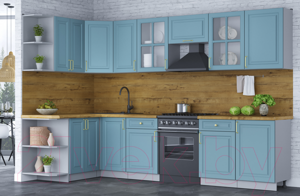 Изображение товара Кухонный гарнитур Интерлиния Мила Шато 1.5x3.1 левая (океан/океан/дуб бунратти)