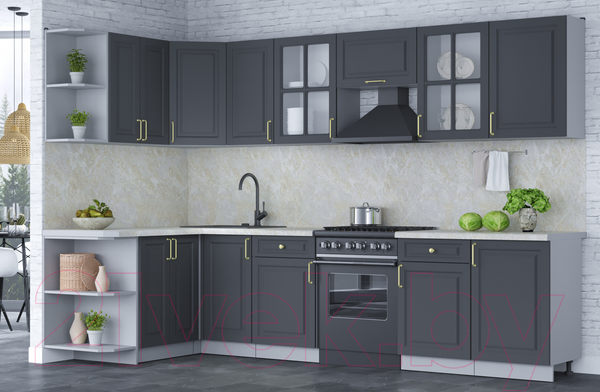 Изображение товара Кухонный гарнитур Интерлиния Мила Шато 1.5x3.1 левая (пепел/пепел/опал светлый)