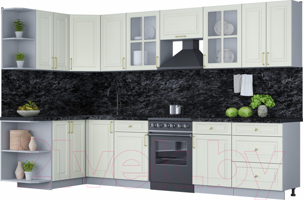 Изображение товара Кухонный гарнитур Интерлиния Мила Шато 1.5x3.2 левая (белый/белый/кастилло темный)