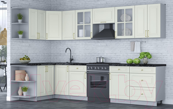 Изображение товара Кухонный гарнитур Интерлиния Мила Шато 1.5x3.2 левая (белый/белый/кастилло темный)