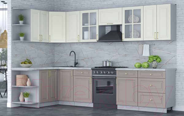 Изображение товара Кухонный гарнитур Интерлиния Мила Шато 1.5x3.2 левая (белый/луна/серый каспий)