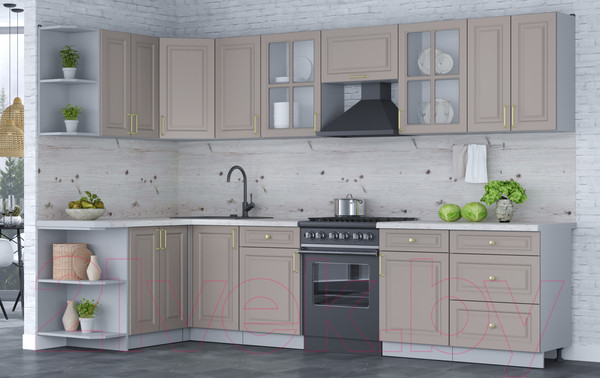 Изображение товара Кухонный гарнитур Интерлиния Мила Шато 1.5x3.2 левая (луна/луна/бискайская сосна)