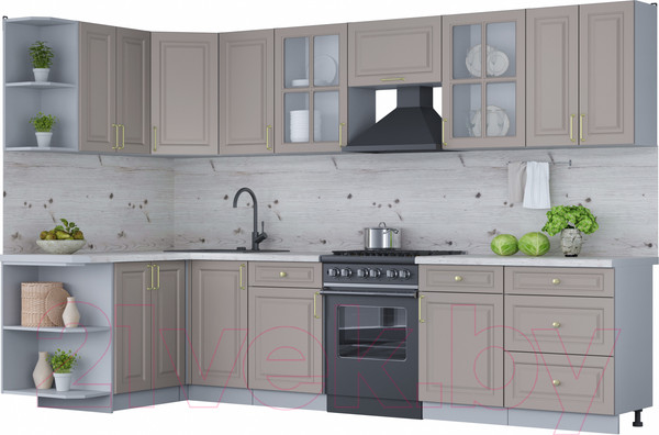 Изображение товара Кухонный гарнитур Интерлиния Мила Шато 1.5x3.2 левая (луна/луна/бискайская сосна)