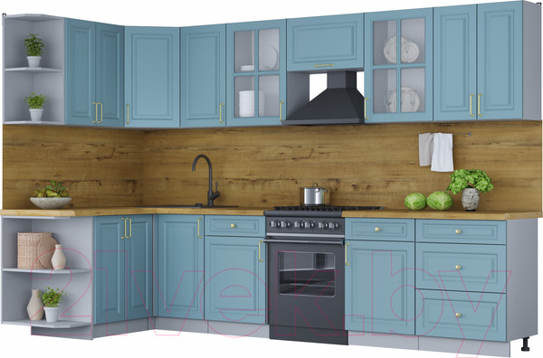 Изображение товара Кухонный гарнитур Интерлиния Мила Шато 1.5x3.2 левая (океан/океан/дуб бунратти)