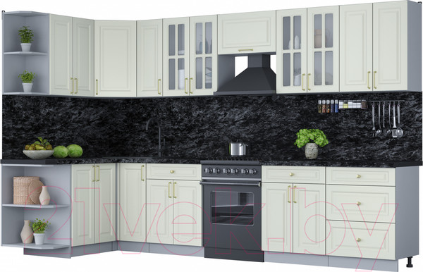 Изображение товара Кухонный гарнитур Интерлиния Мила Шато 1.5x3.3 левая (белый/белый/кастилло темный)