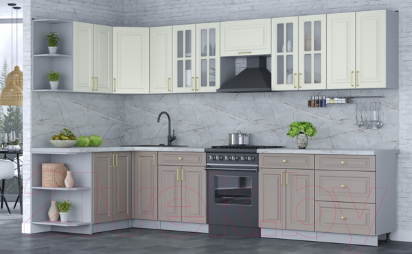 Изображение товара Кухонный гарнитур Интерлиния Мила Шато 1.5x3.3 левая (белый/луна/серый каспий)