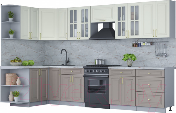 Изображение товара Кухонный гарнитур Интерлиния Мила Шато 1.5x3.3 левая (белый/луна/серый каспий)