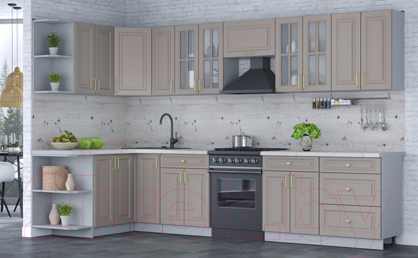 Изображение товара Кухонный гарнитур Интерлиния Мила Шато 1.5x3.3 левая (луна/луна/бискайская сосна)