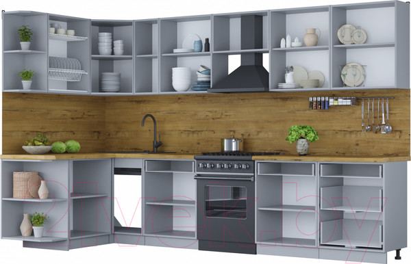 Изображение товара Кухонный гарнитур Интерлиния Мила Шато 1.5x3.3 левая (луна/луна/бискайская сосна)