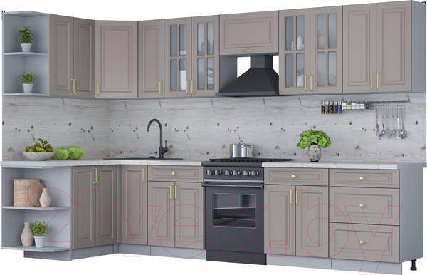 Изображение товара Кухонный гарнитур Интерлиния Мила Шато 1.5x3.3 левая (луна/луна/бискайская сосна)