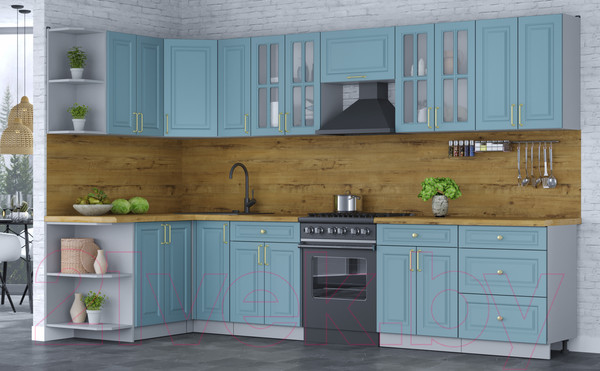 Изображение товара Кухонный гарнитур Интерлиния Мила Шато 1.5x3.3 левая (океан/океан/дуб бунратти)