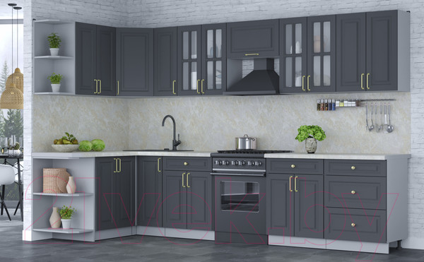 Изображение товара Кухонный гарнитур Интерлиния Мила Шато 1.5x3.3 левая (пепел/пепел/опал светлый)