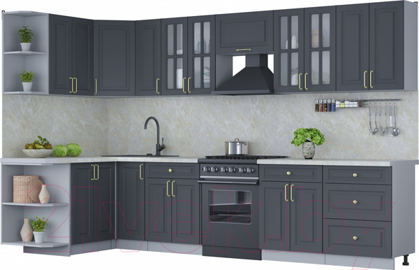 Изображение товара Кухонный гарнитур Интерлиния Мила Шато 1.5x3.3 левая (пепел/пепел/опал светлый)