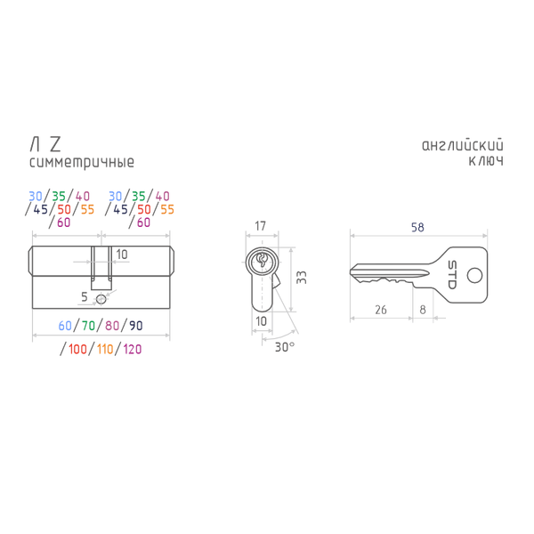 Изображение товара Цилиндровый механизм замка Нора-М STD Z Л-60 (30/30) (хром)