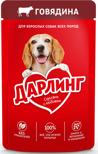 Изображение товара Влажный корм для собак Дарлинг Говядина в подливе (75г)