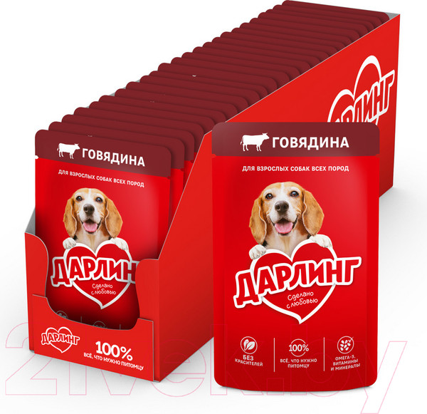Изображение товара Влажный корм для собак Дарлинг Говядина в подливе (75г)